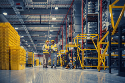 Two associates in a logistics center